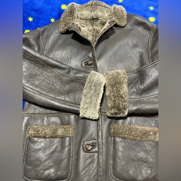 Utex Design leather/shearling  Coat in dark Brown Sz.L - Picture 2 of 8